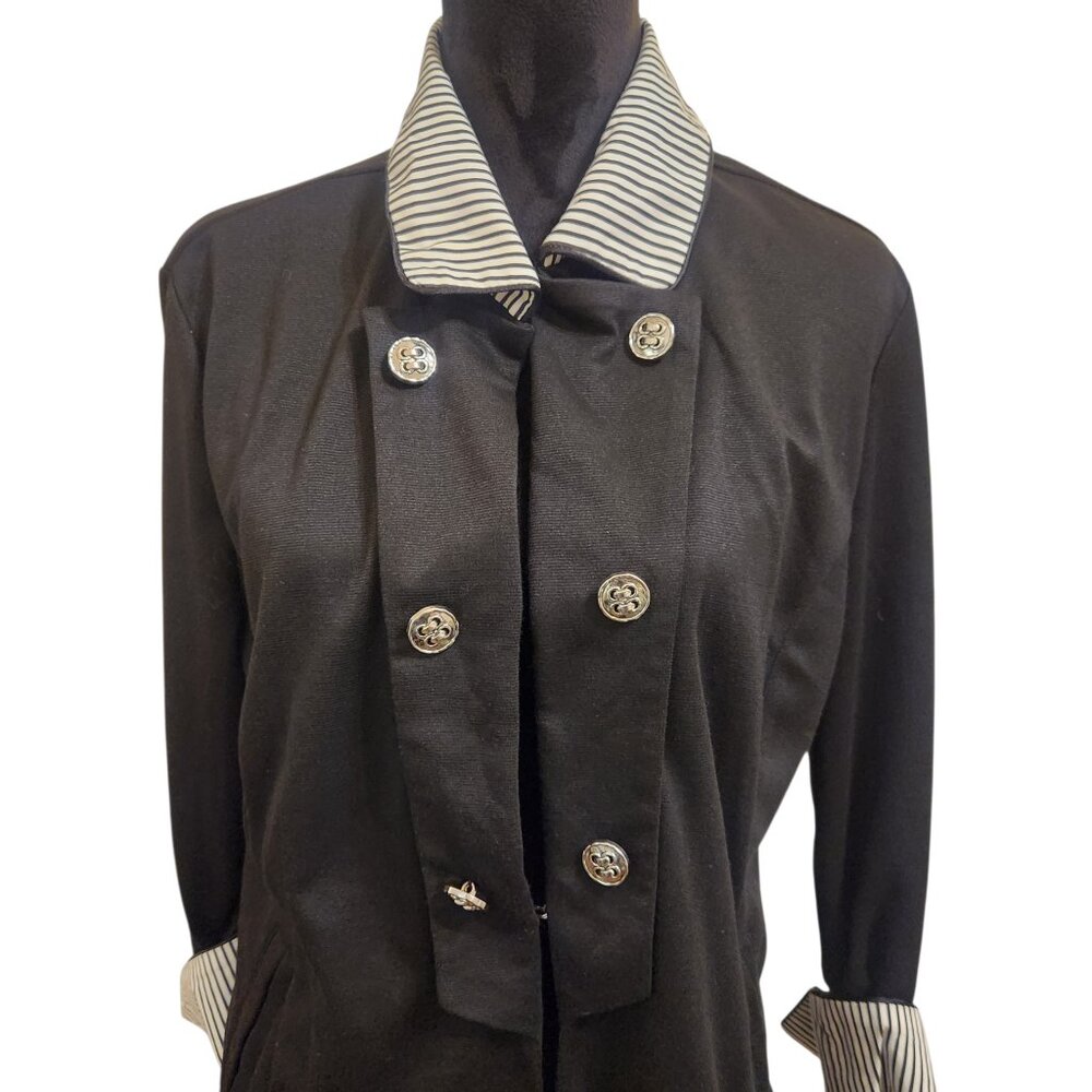 Erin London Black Jacket With Stripe Collar & Sleeves Size L - Picture 2 of 5